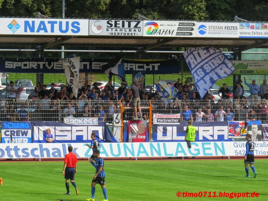 Ultras von Eintracht Trier hinter der Insane Ultra-Zaunfahne.