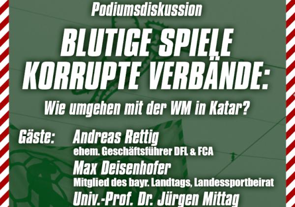 Flyer zur prominent besetzten Podiumsdiskussion in Augsburg.
