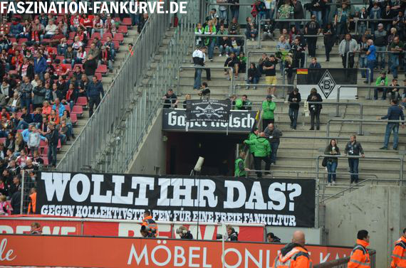 Protest von Borussia Mönchengladbach-Fans gegen Kollektivbestrafungen.